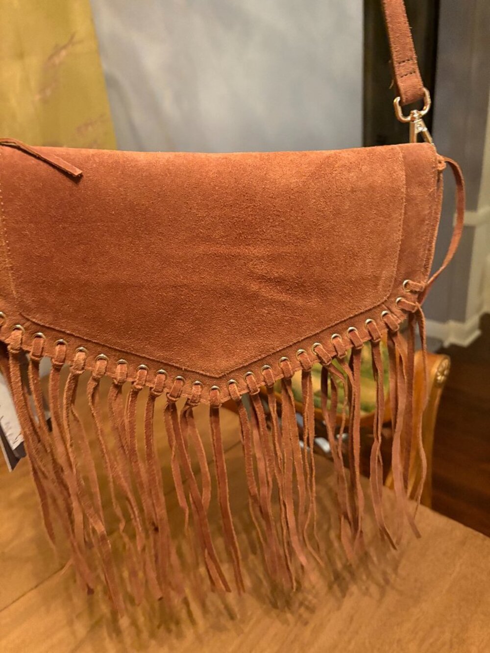NWT Haute Hippie Boho Suede Fringe Cross Body Bag in Rich Brown. - Picture 2 of 15